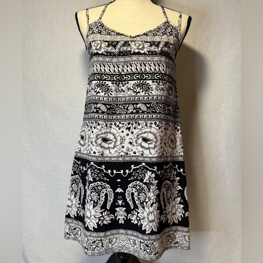 Angie Monochrome Bohemian Print Dress, Size S